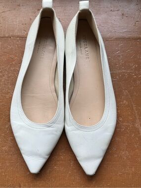 Everlane White Pointed Leather Ballet Flats